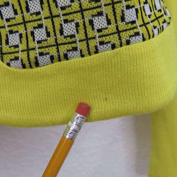 Buchanan Kang Women 10 Yellow Geometric Tight Knit Long Sleeve Cardigan Sweater - Picture 5 of 9